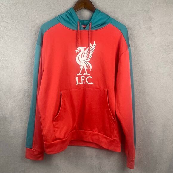 Liverpool FC Mens Pullover Hoodie SZ S Red Teal Soccer Logo Football Sweatshirt - Picture 1 of 10